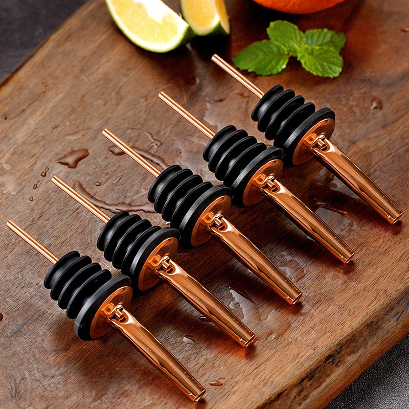 SuproBarware Liquor Bottle Pourers - 8 Pack Stainless Steel Classic Bottle Pourers with Clean Brush, Rustproof Metal Alcohol Pouring Tubes For Bars, Clubs, Restaurants & Home Use (Copper) - Image 5